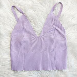 Signature 8 Ribbed V Neck Crop Top Light Purple Size Medium